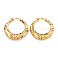 Ion Plating(IP) 304 Stainless Steel Hoop Earrings, Hypoallergenic Earrings, Textured, Double Horn/Crescent Moon, Real 24K Gold Plated, 34x6mm, Pin: 1mm(X-EJEW-O096-36G)