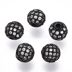 Rack Plating Brass Cubic Zirconia Beads, Long-Lasting Plated, Round, Gunmetal, 8x7mm, Hole: 2mm(ZIRC-S001-8mm-A04)
