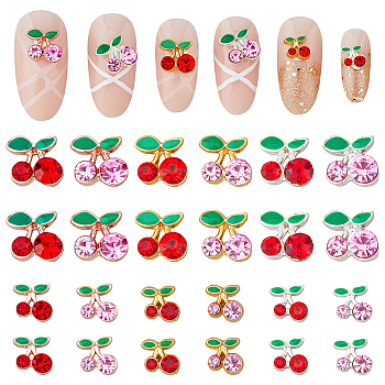 48Pcs 12 Styles Cherry Alloy Rhinestone Cabochons, with Enamel, Nail Art Decoration Accessories, Mixed Color, 6~8x6~8x3~3.5mm, 4pcs/styles