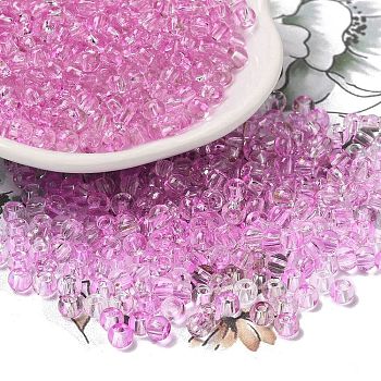 Transparent Colours Glass Round Beads, with Glitter Powder, Round Hole, Magenta, 4x3mm, Hole: 1.4mm, about 4500pcs/pound