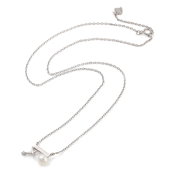 925 Sterling Silver Necklace, Pearl and Star with Single Cubic Zirconia Pendant Necklaces, Platinum, 17.13 inch(43.5cm)