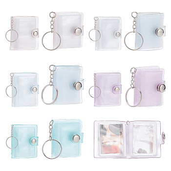 10Pcs 10 Style Mini Small Photo Album Photo Storage Keychain, with Iron Findings, for Picture Valentine Gift Wedding Birthday Anniversary Memory, Mixed Color, 9.9~12.6cm, 1pc/style