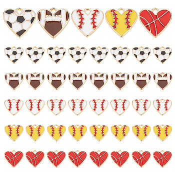 Elite 50Pcs 5 Styles Alloy Enamel Pendants, Golden, Heart Charm, Mixed Color, 15mm, 10pcs/style