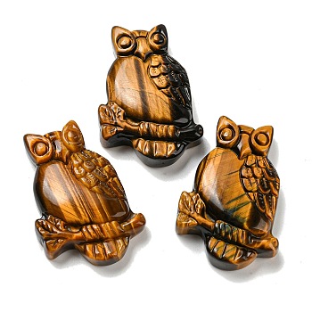 Natural Tiger Eye Pendants, Owl Charms, 44~46x29~31x7.5~10mm, Hole: 1.4mm