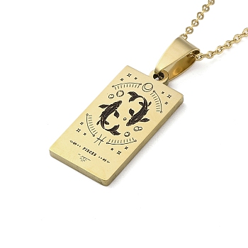 304 Stainless Steel Black Enamel Rectangle with Constellation Pendant Necklaces, Golden, Pisces, 15.75~17.72 inch(40~45cm)