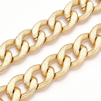 Aluminum Textured Curb Chains, Diamond Cut Faceted Cuban Link Chains, Unwelded, Light Gold, 25.5x19.5x5mm