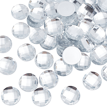 60Pcs Acrylic Faceted Cabochons, Round, Clear, 30x17mm