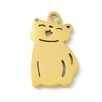 Ion Plating(IP) 304 Stainless Steel Pendants, Cat Charm, Golden, 18x10.5x1.3mm, Hole: 1.6mm