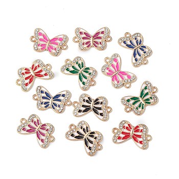Alloy Enamel Connector Charms, Butterfly Links with Crystal Rhinestone, Light Gold, Cadmium Free & Nickel Free & Lead Free, Mixed Color, 21x13x1.7mm, Hole: 1.6mm