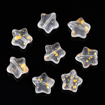 Spray Painted Glass Beads, Frosted, Star, Clear, 8x8.5x4mm, Hole: 1mm