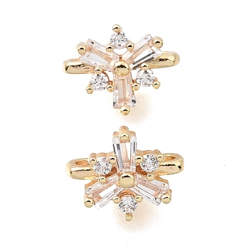 Brass Micro Pave Clear Cubic Zirconia 2-Loop Flower Spacer Bars, Long-Lasting Plated, Rack Plating, Light Gold, 8x10x6mm, Hole: 1.5mm