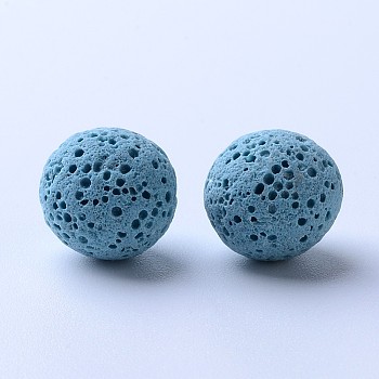 Unwaxed Natural Lava Rock Beads, for Perfume Essential Oil Beads, Aromatherapy Beads, Dyed, Round, No Hole/Undrilled, Light Blue, 12mm