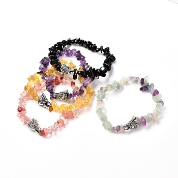 Natural & Synthetic Mixed Gemstone Stretch Bracelet for Men Women, Alloy Dragon Head Bracelets, Inner Diameter: 2 inch(5cm)