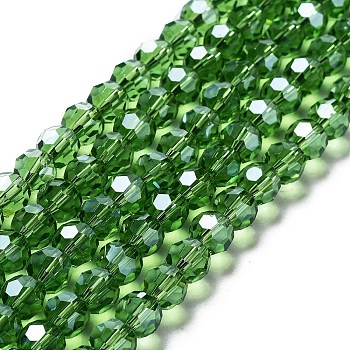 Electroplate Transparent Glass Beads Strands, Faceted, Round, Pearl Luster Plated, Green, 8mm, Hole: 1mm, about 66~69pcs/strand, 19.29~19.57 inch(49~49.7cm)