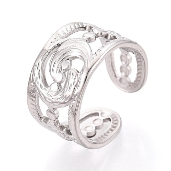 304 Stainless Steel Cuff Rings for Women, Dolphin & Sunflower, Stainless Steel Color, 11mm, Inner Diameter: 17mm