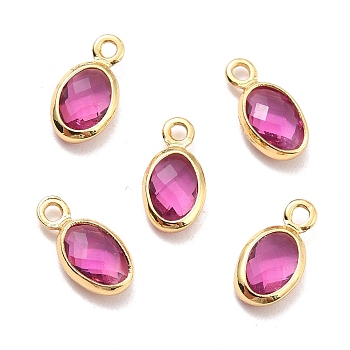Eco-Friendly Brass with Glass Pendants,  Long-Lasting Plated, Lead Free & Cadmium Free & Nickel Free, Oval, Real 18K Gold Plated, Old Rose, 9x4.5x2mm, Hole: 1.2mm