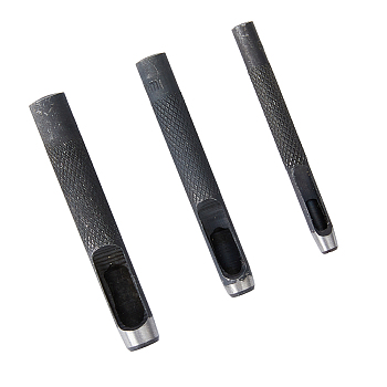 3Pcs 3 Styles High Carbon Steel Hole Punches, Leathercraft Tool, Black, 8.4~91.5x0.8~1.3cm, Inner Diameter: 0.5~1cm, 1pc/style