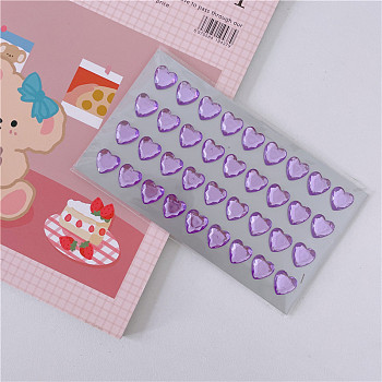 Acrylic Rhinestone Self-Adhesive Stickers, Waterproof Bling Faceted Heart Crystal Decals for Party Decorative Presents, Kid's Art Craft, Lilac, Heart: 12mm, about 36pcs/sheet