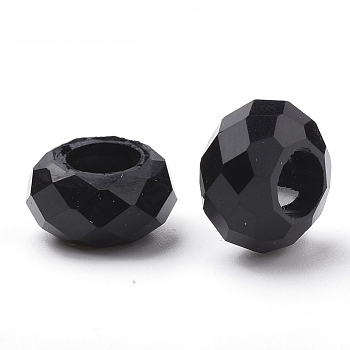 Acrylic Beads, Large Hole Beads, Faceted, Rondelle, Black, 13~14x8~8.5mm, Hole: 5.5mm