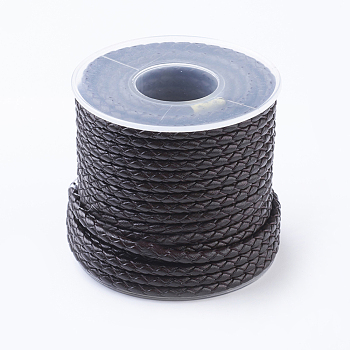 Round Braided Leather Cord, Leather String for Bracelet Making, Coffee, 3mm, about 10.93 yards(10m)/roll