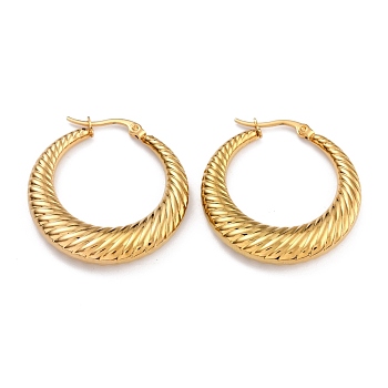 Ion Plating(IP) 304 Stainless Steel Hoop Earrings, Hypoallergenic Earrings, Textured, Double Horn/Crescent Moon, Real 24K Gold Plated, 34x6mm, Pin: 1mm