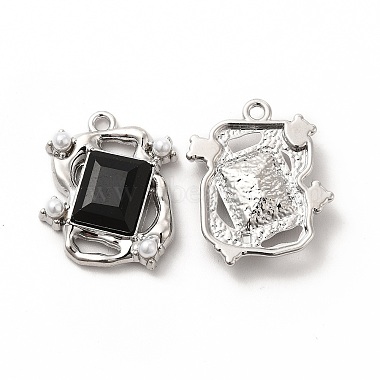 Platinum Black Rectangle Alloy+Glass Pendants