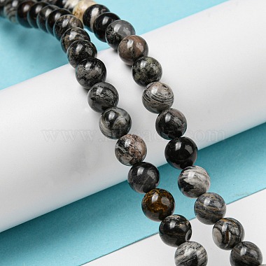 Natural Black Silver Leaf Jasper Beads Strands(G-R494-A17-02)-4