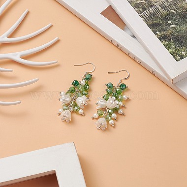 Shell Pearl & Plastic & Glass Flower Dangle Earrings(EJEW-TA00193)-2