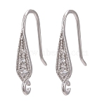 Anti-Tarnish Rhodium Plated 925 Sterling Silver, with Micro Pave Cubic Zirconia Earring Hooks, with 925 Stamp, Platinum, 17x3.5mm, Hole: 1mm, 20 Gauge, Pin: 0.8mm(STER-L054-16P)