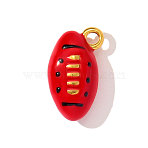 304 Stainless Steel Enamel Pendants, Rugby Charms, Ion Plating(IP), Real 18K Gold Plated, Red, 17x10mm(STAS-OY002-99G)