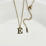 304 Stainless Steel Letter Pendant Necklaces, Lead Free & Nickel Free & Cadmium Free, Letter E, 17.52 inch(44.5cm)~17.72 inch(45cm), Letter: 12.5x9.5mm(NJEW-WH0027-26E-G)