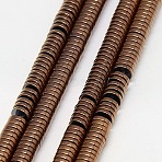 Electroplate Non-magnetic Synthetic Hematite Beads Strands, Heishi Beads, Flat Round/Disc, Grade A, Copper Plated, 3x1mm, Hole: 1mm, about 400pcs/strand, 16 inch(X-G-J164A-3mm-01)
