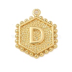 Brass Pendants, Cadmium Free & Nickel Free & Lead Free, Hexagon Letter Charms, Letter D, 20x16x2.5mm, Hole: 1.5mm(KK-B126-01G-D)
