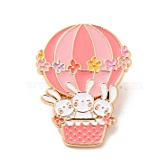 Rabbit Theme Enamel Brooch, Light Gold Alloy Badge for 2023 Year Chinese Style Gift, Hot Air Balloon Pattern, 32.6x24.5x1.7mm(JEWB-C019-01A-KCG)