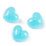 Transparent Epoxy Resin Decoden Cabochons, Glitter Heart, Cyan, 16x18x10mm(CRES-P035-07B)