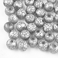 Electroplate Glass Beads, Frosted, Round with Pattern, Silver, 8~8.5mm, Hole: 1.5mm(EGLA-S178-03G)