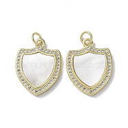 Brass Micro Pave Cubic Zirconia Pendants, with Shell, Shield, Real 18K Gold Plated, 21x16x3mm, Hole: 3.5mm(KK-G485-23A-G)