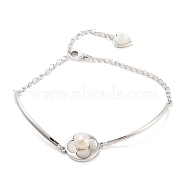 925 Sterling Silver Flower Link Chain Bracelets, Pearl & White Shell Bracelets for Women, Silver, 7-5/8 inch(19.5cm)(STER-Z009-01S)