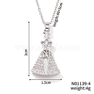 Fashionable Religious Jewelry, Brass Micro Pave Clear Cubic Zirconia Pendant Necklaces for Women, with Cable Chain, Platinum, Clear, 15.75 inch(40cm)(ND8579-4)