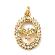 Oval with Eagle Rack Plating Brass Micro Pave Clear Cubic Zirconia Pendants, with Jump Ring, Long-Lasting Plated, Lead Free & Cadmium Free, Real 18K Gold Plated, 21x13.8x3.5mm, Hole: 3mm(KK-K377-21G)