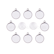DIY Pendant Making, 304 Stainless Steel Pendant Cabochon Settings and Flat Round Glass Cabochons, Clear, Stainless Steel Color, Cabochon Settings: 16.5x13.5x2mm, Hole: 1.6mm, Tray: 12mm, Cabochons: 12x6mm(DIY-X0098-20P)