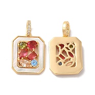 Brass Micro Pave Cubic Zirconia Pendants, with Colorful Rhinestone, Rectangle Charms, Golden, 22.5x17x4mm, Hole: 3.9x5mm(KK-I703-07G)