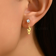 Elegant Crystal Earrings Set for Women, Fashionable and Simple, Butterfly, Real 18K Gold Plated, 17x5mm(LI0110)