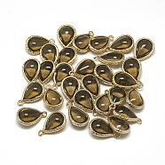 Glass Pendants, with Golden Tone Brass Findings, teardrop, Dark Khaki, 18.5x12.5x7mm, Hole: 1.5mm(GLAA-Q068-19A-05)