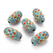 Handmade Indonesia Beads, with Metal Findings and Resin Cabochons, Platinum & Golden, Oval, Dark Turquoise, 32x16.5~17mm, Hole: 4.5mm(IPDL-P003-22J)