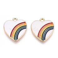 Light Gold Plated Alloy Pendants, with Enamel, Cadmium Free & Lead Free, Heart, White, 20x18x1.5mm, Hole: 1.8mm(X-ENAM-T009-68D-RS)