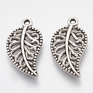 Tibetan Style Alloy Pendants, Cadmium Free & Lead Free, Leaf, Antique Silver, 18.5x10x1.5mm, Hole: 1mm, about 1200pcs/1000g(TIBEP-Q083-04AS-RS)