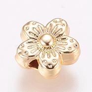 Alloy Beads, Long-Lasting Plated, Real 18K Gold Plated, Flower, Light Gold, 9x4.5mm, Hole: 1mm(PALLOY-A064-06LG)