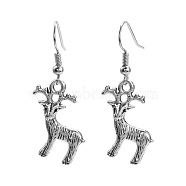 Fashion Alloy Enamel Earrings, with Brass Earring Hooks, Christmas Reindeer/Stag, for Christmas, Antique Silver, 42x17mm(EJEW-PJE249)