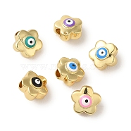 Brass Enamel Beads, Real 18K Gold Plated, Flower with Evil Eye, Mixed Color, 10x10x7mm, Hole: 2.5mm(KK-R162-053G)